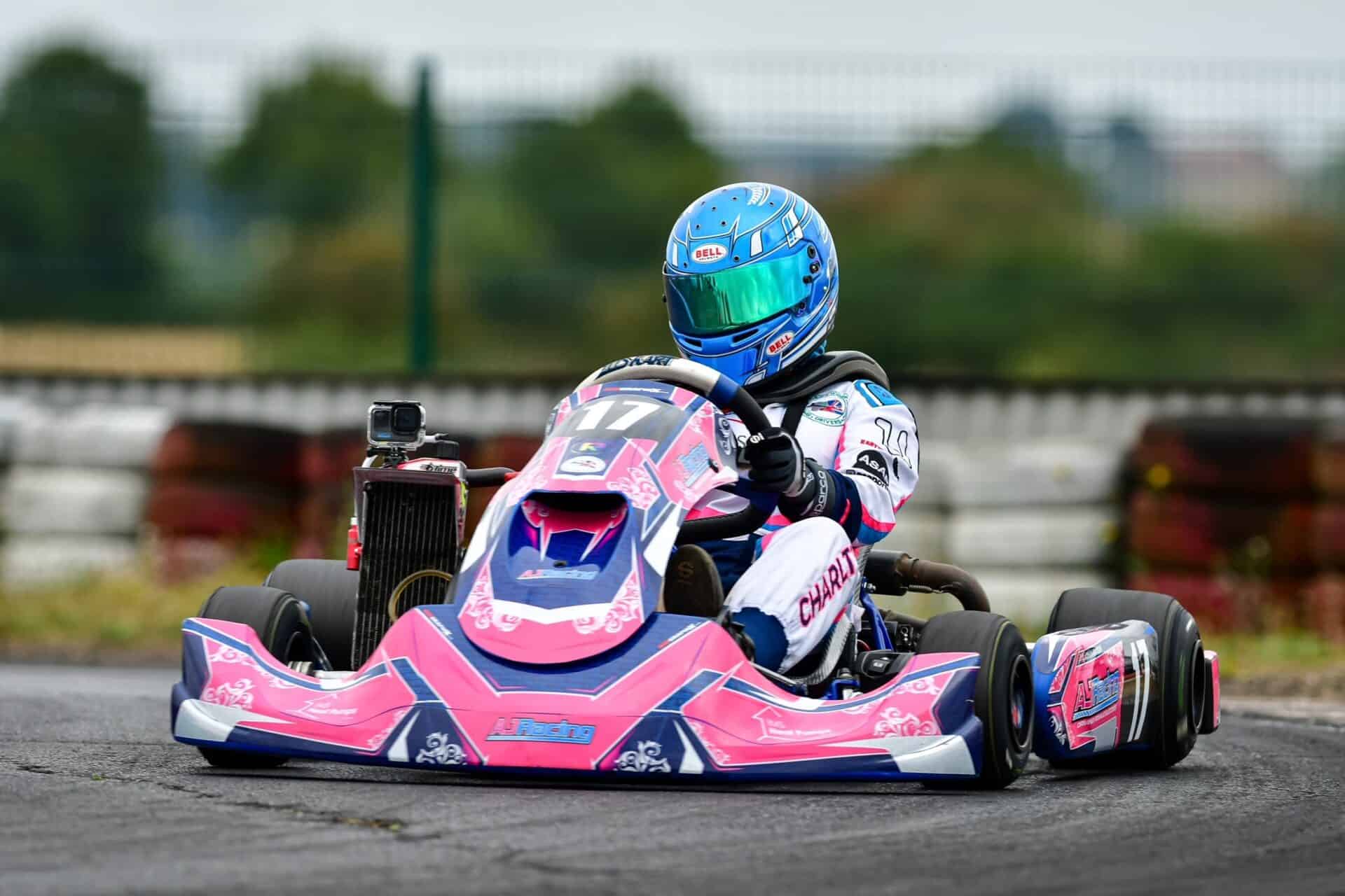 lily driving a pink go-kart